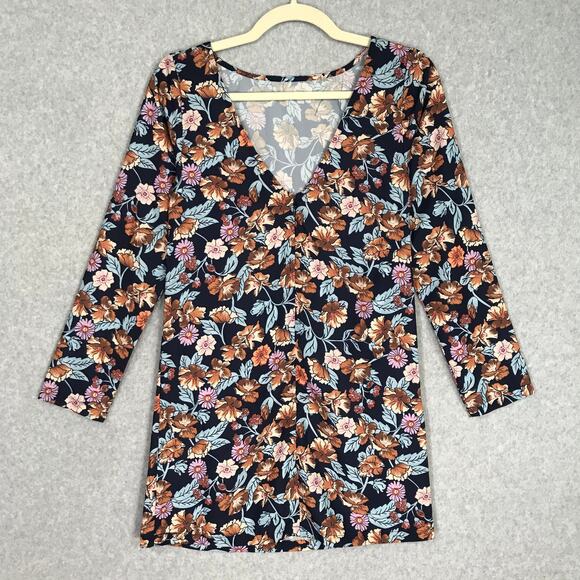 Halogen Mini Dress XXS Navy Floral Shift Silky Mod Maximalist Cottage Forest - Picture 7 of 10